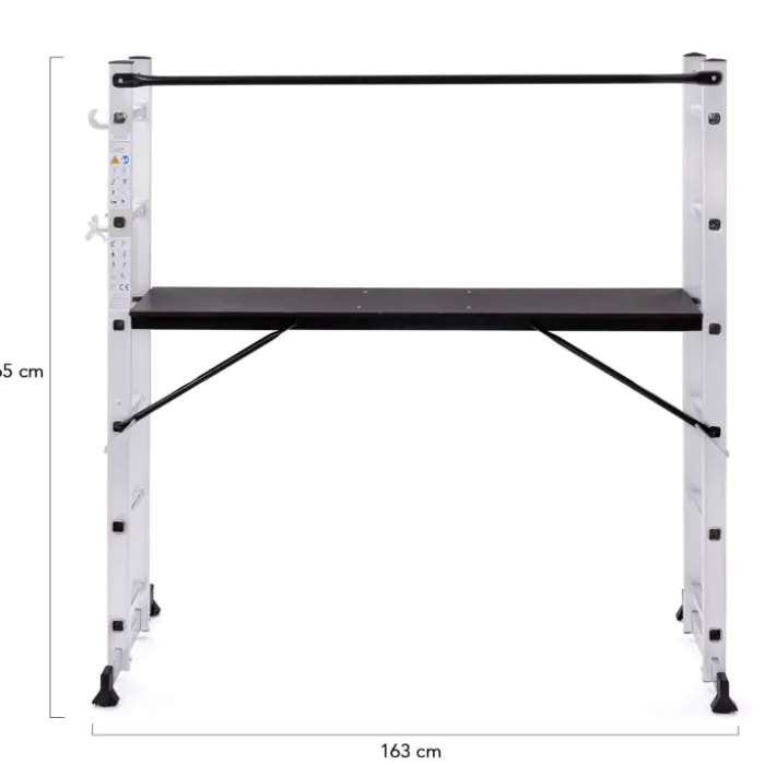Échafaudage aluminium plateforme modulable avec échelle multifonction, sur roues, 165 cm