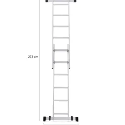 Échafaudage aluminium plateforme modulable avec échelle multifonction, sur roues, 165 cm