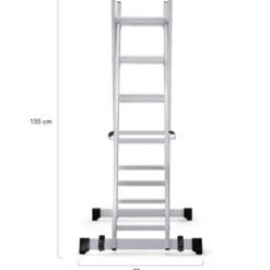 Échafaudage aluminium plateforme modulable avec échelle multifonction, sur roues, 165 cm