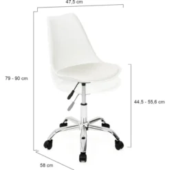Chaise de bureau scandinave blanche à roulettes