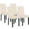 Chaises capitonnées en velours beige pieds noirs : lot de 4