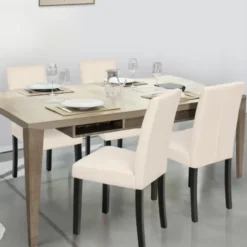 Chaises capitonnées en velours beige pieds noirs : lot de 4