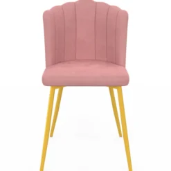 Chaises coquillage rose en velours et pieds dorés