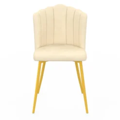 Chaises coquillages beiges en velours et pieds dorés
