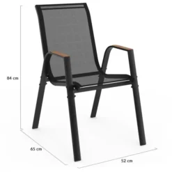 Chaises de jardin empilables noir et bois métal et textilène