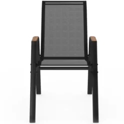 Chaises de jardin empilables noir et bois métal et textilène