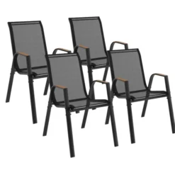 Chaises de jardin empilables noir et bois métal et textilène