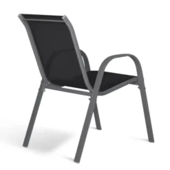 6 chaises de jardin en métal et textilène gris, noir et terracotta empilables