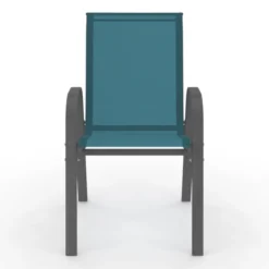 4 chaises de jardin en métal et textilène bleu canard