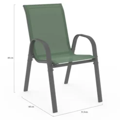 6 chaises de jardin vert olive empilables en métal et textilène