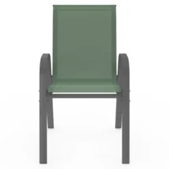 6 chaises de jardin vert olive empilables en métal et textilène
