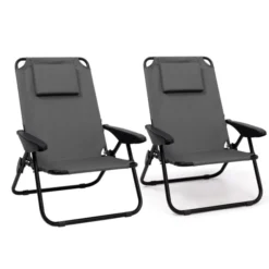 Chaises de plage pliantes gris anthracite avec dossier inclinable