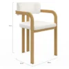 Chaises de salle à manger en métal effet bois et tissu blanc bouclette avec accoudoirs