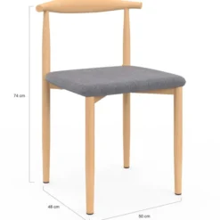 6 chaises imitation bois et tissu gris clair