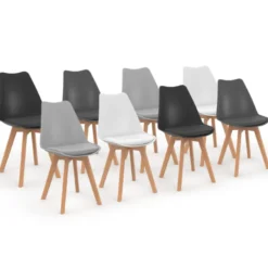 Chaises scandinaves 4 couleurs : blanc x2, gris clair x2, gris foncé x2 et noir x2