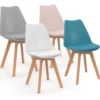 Chaises scandinaves 4 couleurs : pastel rose, blanc, gris clair et bleu