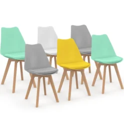 Chaises scandinaves mix color vert menthe, jaune, blanc et gris