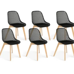 Chaises scandinaves noires x6 avec dossier ajouré