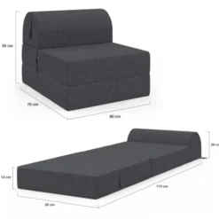 Chauffeuse convertible 1 place en tissu gris anthracite