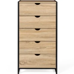 Chiffonnier industriel bois et métal 5 tiroirs