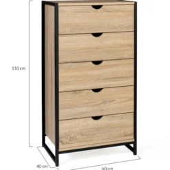 Chiffonnier industriel bois et métal 5 tiroirs