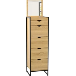 Chiffonnier industriel 40cm 5 tiroirs meuble d'entrée avec miroir