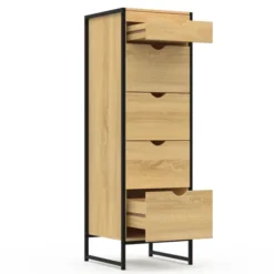 Chiffonnier industriel 40cm 5 tiroirs meuble d'entrée avec miroir