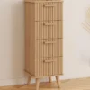 Chiffonnier lattes tasseau bois coloris chêne - meuble d'appoint 4 tiroirs 30 cm