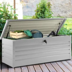 Coffre de rangement extérieur étanche en métal gris clair 600 L