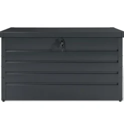 Coffre de rangement métal 810L verrouillable gris anthracite pour jardin 147x86x82 cm