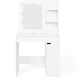 Coiffeuse blanche avec miroir LED et tabouret 1 tiroir