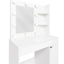 Coiffeuse blanche avec miroir LED et tabouret 1 tiroir