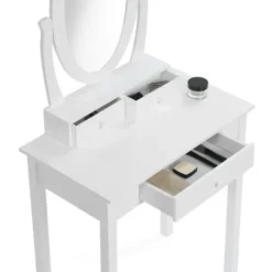 Coiffeuse blanche avec miroir et tabouret
