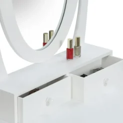 Coiffeuse blanche avec miroir et tabouret