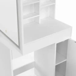 Coiffeuse blanche avec miroir LED et rangements