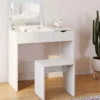 Coiffeuse miroir rabattable blanche 2 tiroirs et tabouret