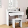 Coiffeuse 3 miroirs blanche avec 4 niches, 1 tiroir et tabouret