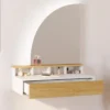 Coiffeuse suspendue miroir LED avec 4 niches, 1 tiroir bois et blanc