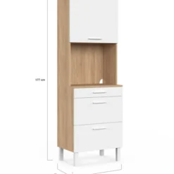 Colonne de cuisine micro-ondes et casserolier 60 cm CINA 2 portes façon hêtre et blanc