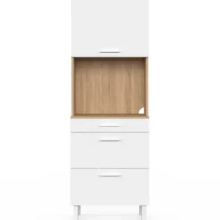 Colonne de cuisine micro-ondes et casserolier 60 cm CINA 2 portes façon hêtre et blanc
