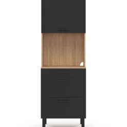 Colonne de cuisine micro-ondes et casserolier 60 cm CINA 2 portes façon hêtre et noir