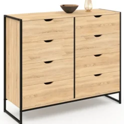 Commode blanc et bois 8 tiroirs au design industriel