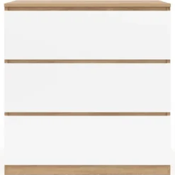 Commode bois façon hêtre et blanc 3 tiroirs 78 cm