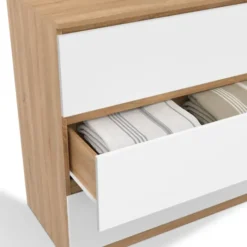 Commode bois façon hêtre et blanc 3 tiroirs 78 cm