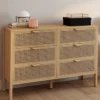 Commode cannage coloris bois avec 6 tiroirs