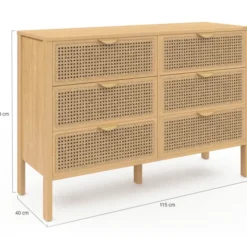 Commode cannage coloris bois avec 6 tiroirs