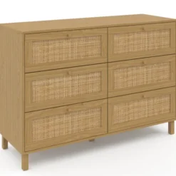 Commode cannage effet naturel avec 6 tiroirs