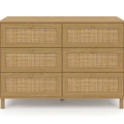 Commode cannage effet naturel avec 6 tiroirs