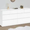 Commode 160 cm avec 8 tiroirs bois et blanc