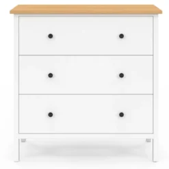 Commode 80 cm 3 tiroirs bois blanc plateau bois